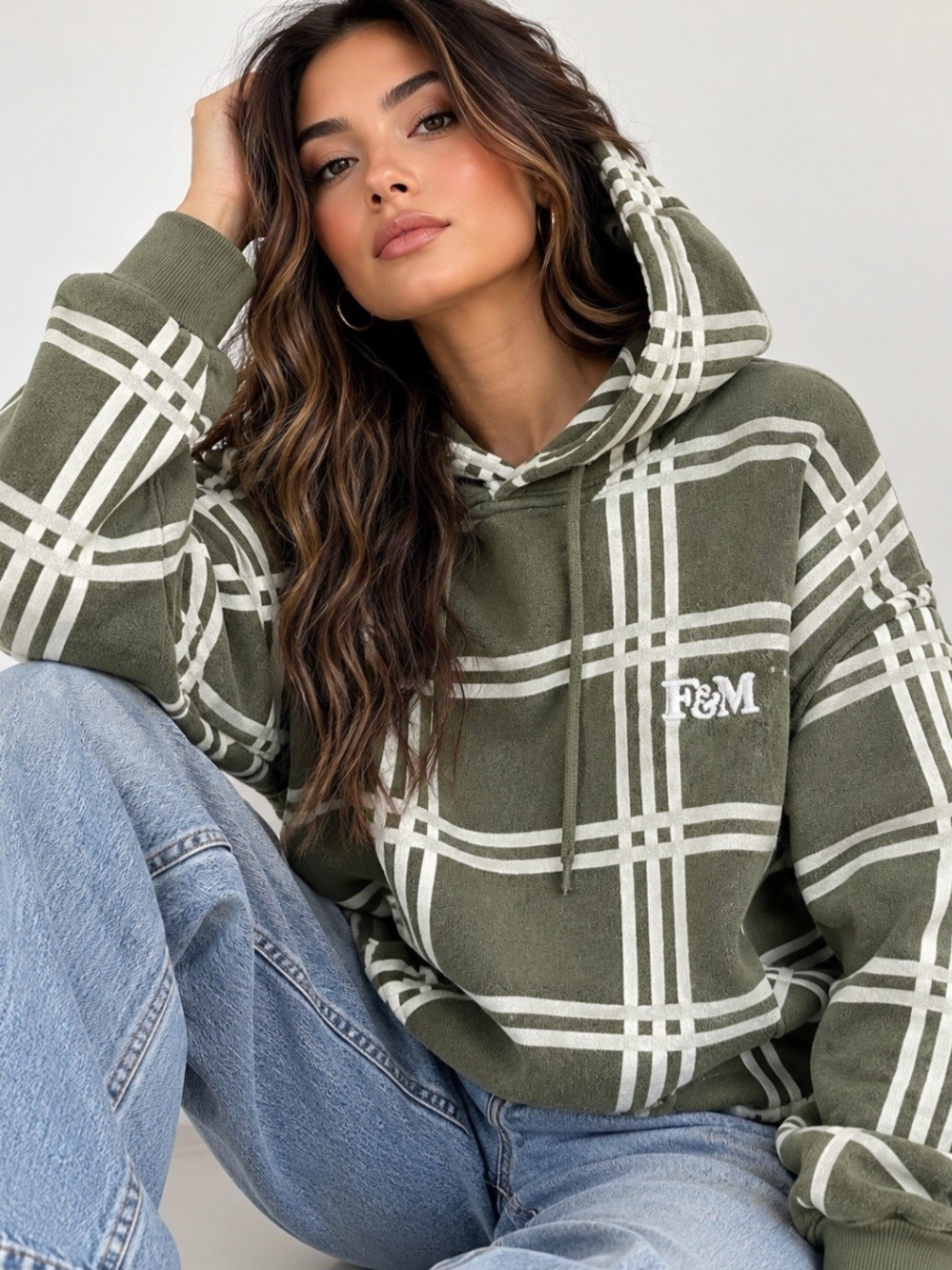 Franklin & Marshall Olive Green Plaid Hoodie